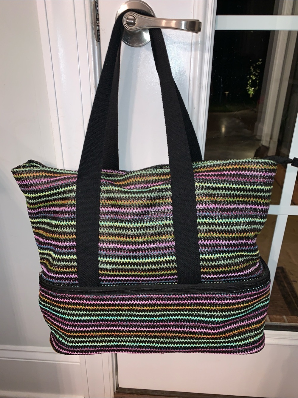 ❤️ Multicolored beach bag tote with cooler on the bottom